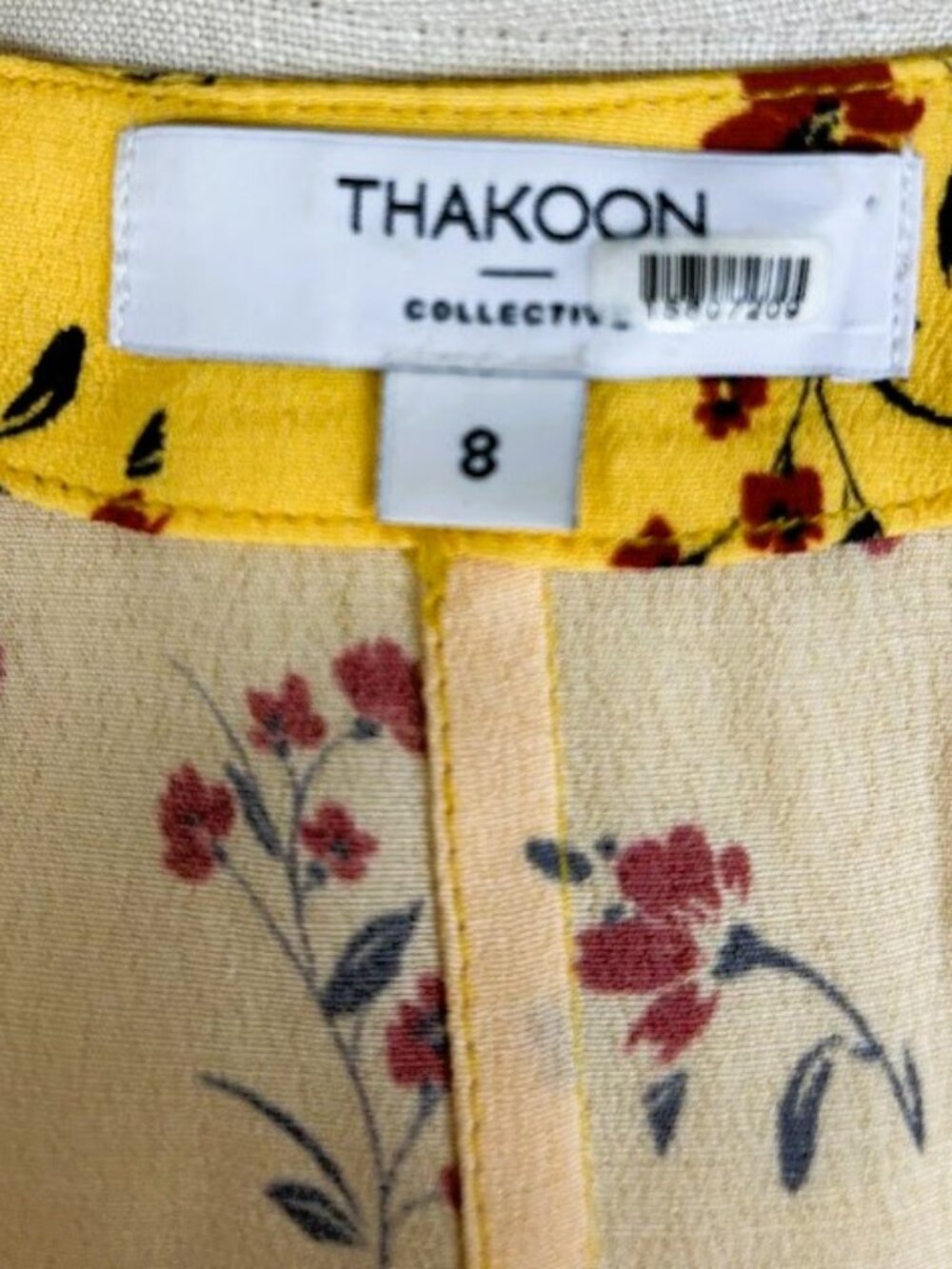 THAKOON COLLECTIVE Yellow & Red Floral Crepe Short Sleeve Wrap Dress Size 8 - Picture 6 of 13